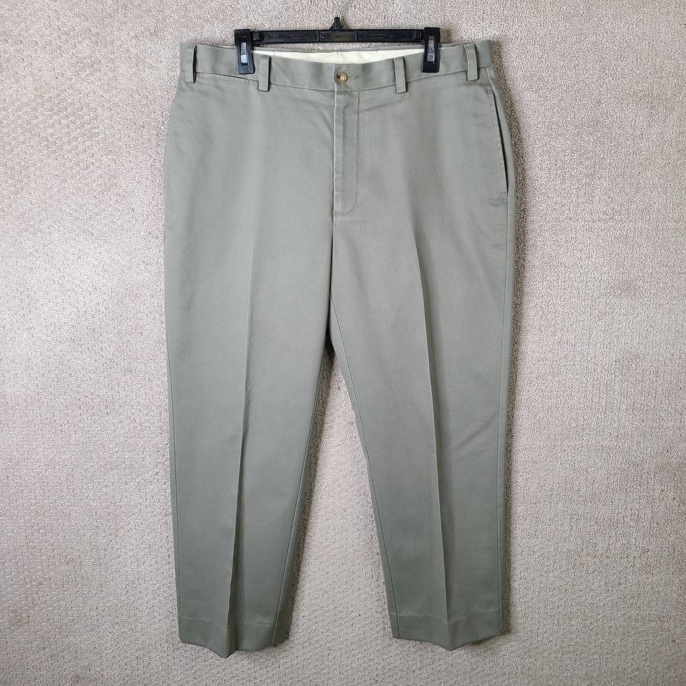 Orvis Pants Mens 36x27 Green Khaki Chino Cotton Flat Front Trousers Slacks